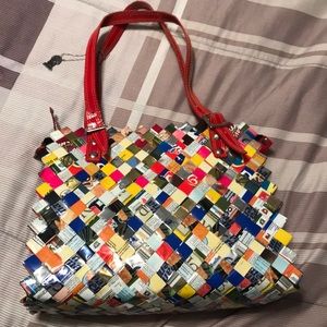 Large Nahui Ollin Hand Bag with red straps